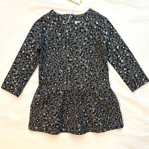 Primigi Leopard Print Long Sleeve Dress Baby 18M Gray Black Silver Cotton NTW